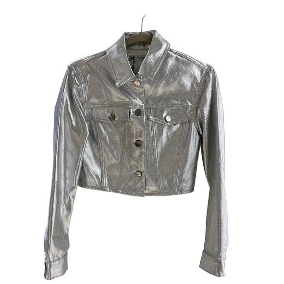 ZARA Jackets & Blazers - ZARA METALLIC SILVER JACKET XS NEW WITH TAGS